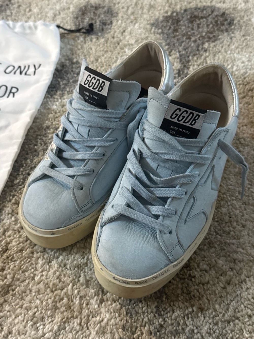 Golden Goose Light Blue Suede Low-Top Sneakers with Metallic Heel